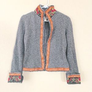 Free People Gray Wool Embroidered Jacket